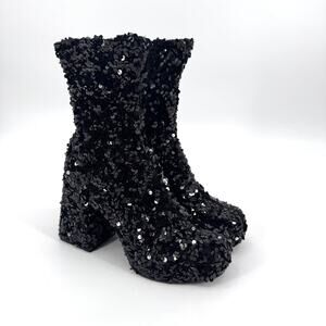 Abound Steffie Womens Platform Glitter Shimmer Chunky Heeled Boots Black Size 7M